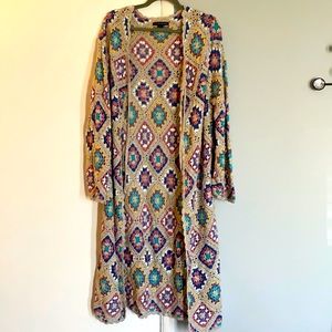 Multicolor crochet patterned duster, size XL